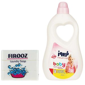 مایع لباسشویی فیروز مدل pink وزن 2000 گرم به همراه صابون لباسشویی فیروز بسته 3 عددی